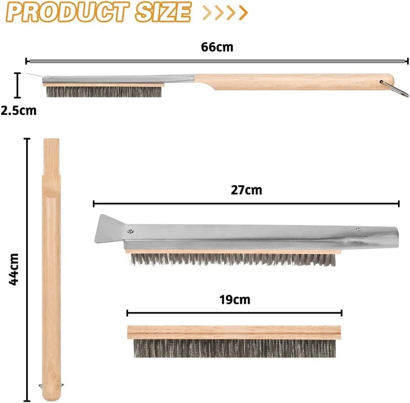 Aolso Pizza Oven Brush, 26" Brush and Stainless Steel Scraper for Pizza Stone, BBQ Grill Cleaning Brush Non Scratch Heat Proof Stainless Steel Bristles with Screwdriver for Pizza Oven Accessories - Image 2